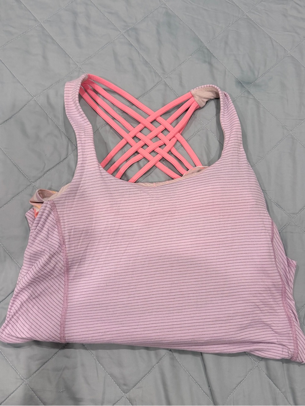 lululemon athletica Pink Ribbed Strappy-Back Sports Bra with Neon Pink Lattice